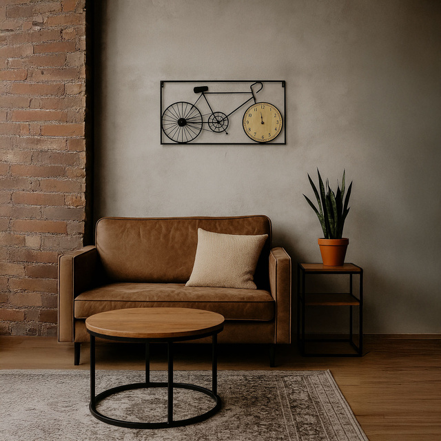 Decorațiune de perete metalică bicicletă retro și ceas, 60 x 32 x 5 cm