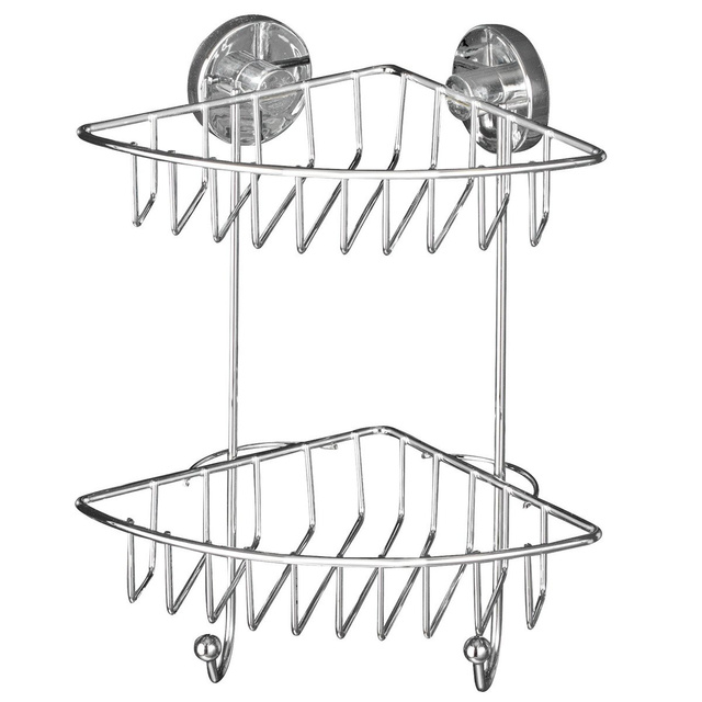 Raft colțar pentru baie BARI, Vacuum-Loc, 2 niveluri - oțel cromat, WENKO, argintiu