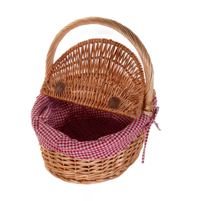 Cos de picnic din rachita Denya, captuseala din material in carouri, 47 x 34 x 42 cm