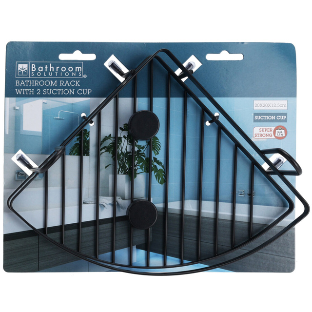 Raft colțar pentru duș cu ventuze, metalic, 20 x 20 x 12,5 cm