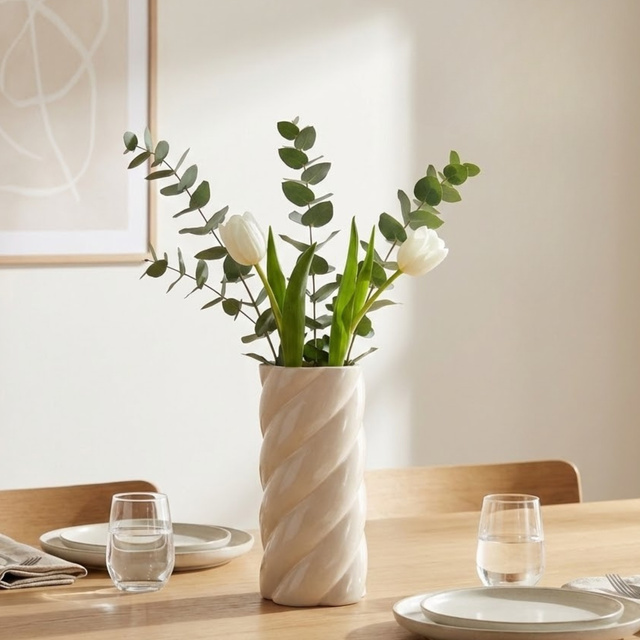 Vază ceramică, Ø 12,5 x 25 cm, ecru