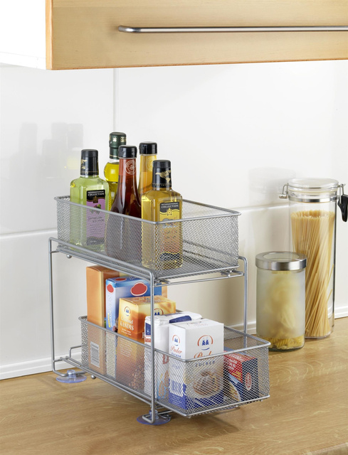 Raft de bucătărie pe 2 niveluri, din metal, cu ventuze, WENKO