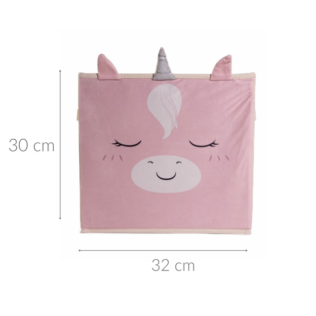 Cutie textila pentru jucarii cu unicorn cu corn si urechi, 32 x 32 x 30 cm