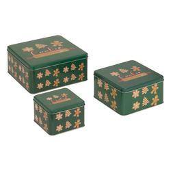 Containere metalice pentru biscuiți, 3 bucăți, verde