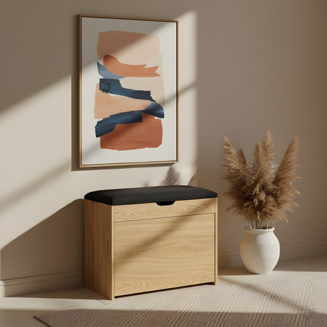 Dulap pentru pantofi cu loc de șezut și rafturi retractabile VAULT, 57 x 30 x 53 cm