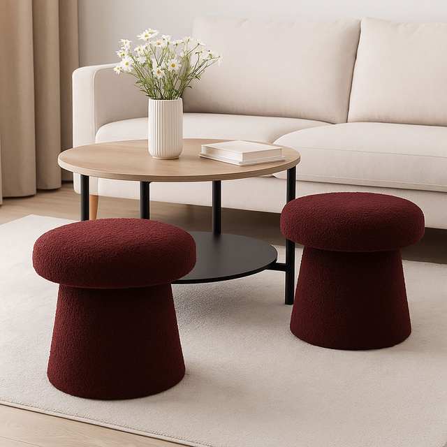 Puf rotund tapițat TEDDY ciupercă boucle, Ø 43 x 38 cm