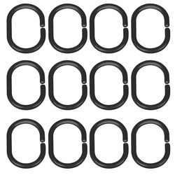 Set 12 bucăți cârlige pentru perdele de duș SMALL, Negru, Wenko