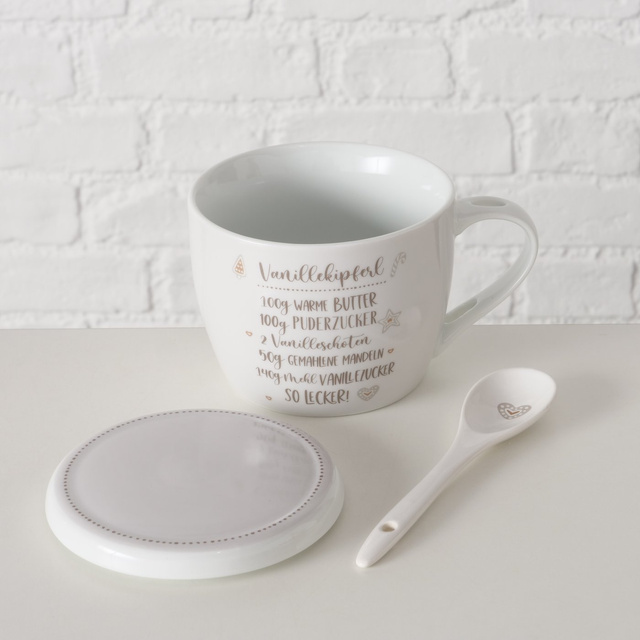 Cana din portelan cu capac si lingura, BRUTARIE, 600 ml