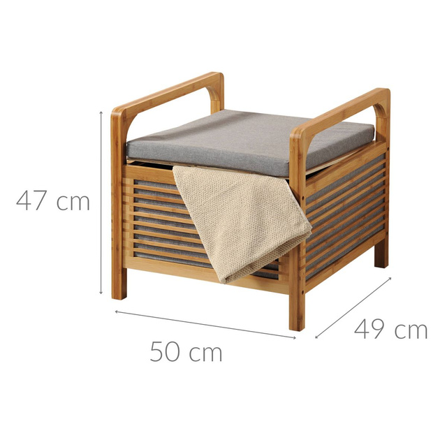 Taburet de baie din bambus si cutie de depozitare, 50 x 47 cm, Kesper