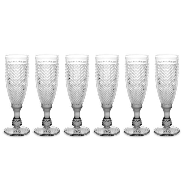 Set 6 pahare pentru sampanie cu model de cristal, 185 ml