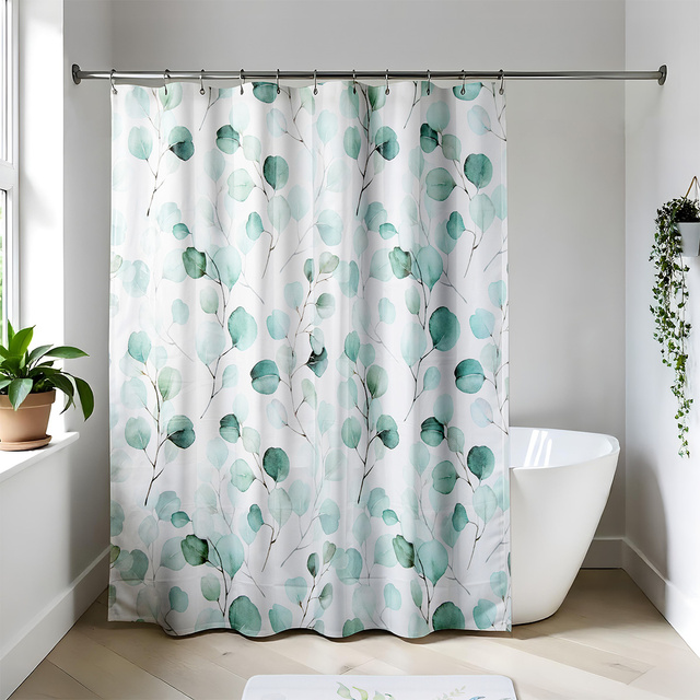 Cortină de duș cu model de eucalipt AQUARELLE, 180 x 180 cm