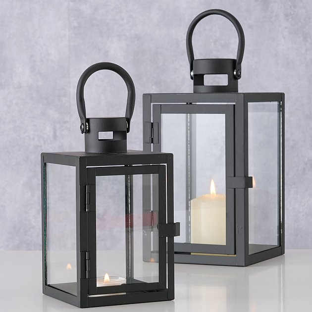Lantern metalic cu geam din sticla, doua marimi, ARANA