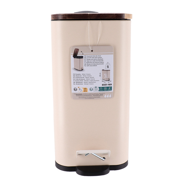 Coș de gunoi îngust pentru baie MONO cu capac din lemn, 5 l