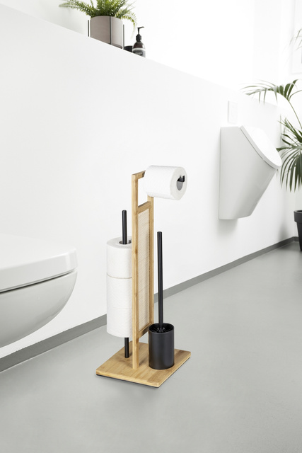 Suport pentru hartie igenica si perie WC RIVALTA, 3in1, bambus, WENKO
