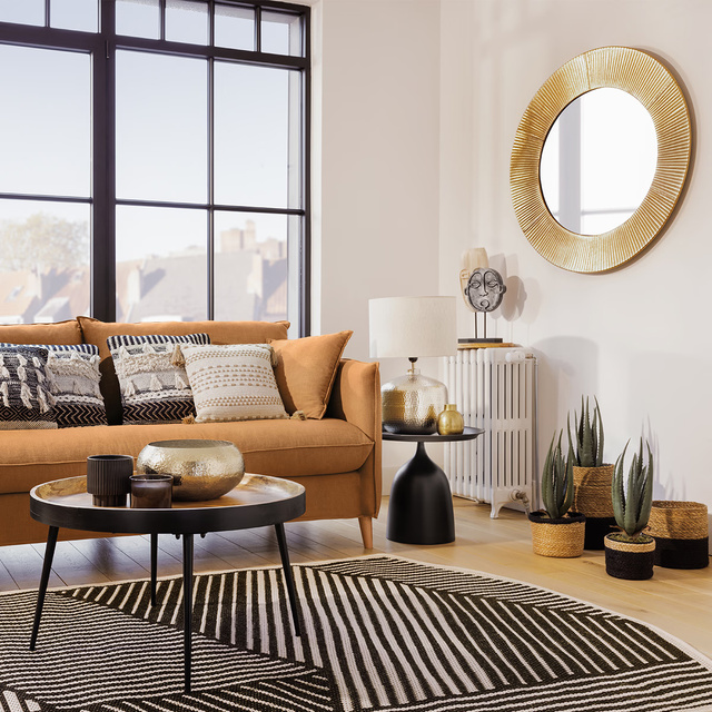 Oglinda rotunda Milda in cadru metalic auriu, Ø 90 cm