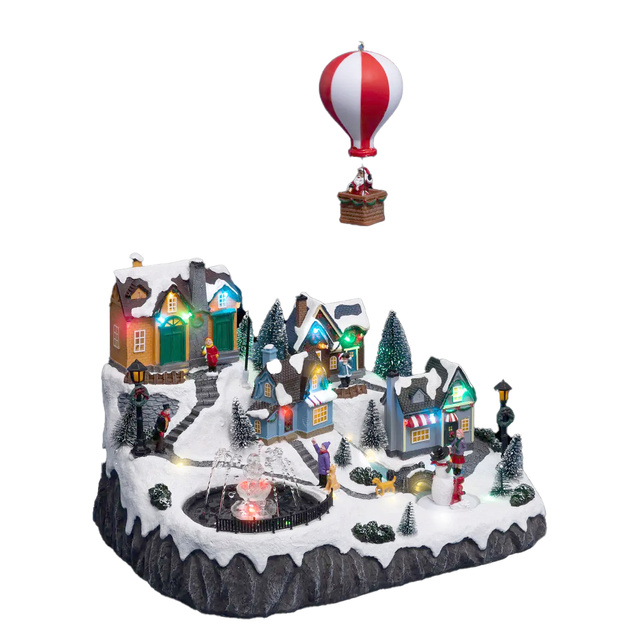 Sat de Crăciun, scenă de Crăciun cu un balon, 41,5 x 30 x 51,5 cm