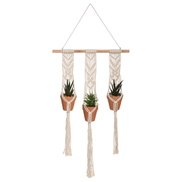 Pat de flori de perete Macrame, 3 plante artificiale