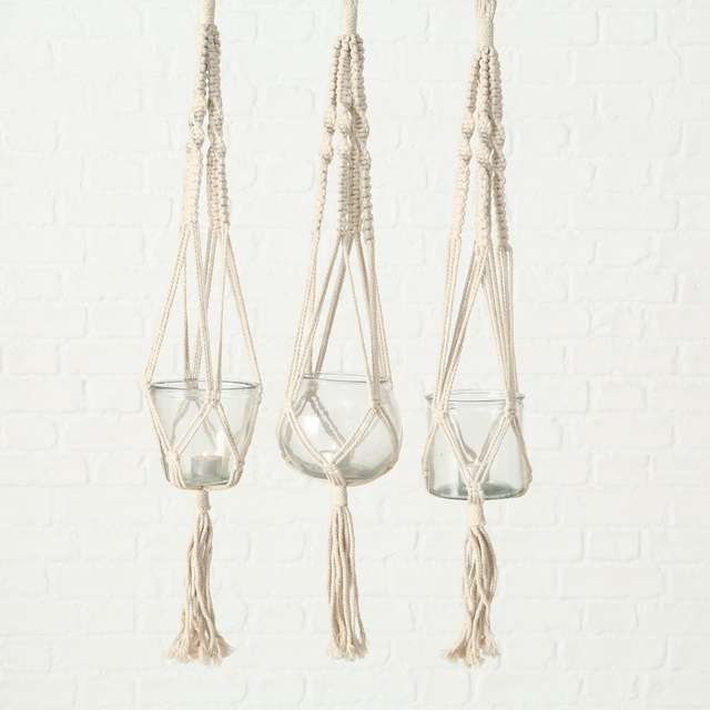 Ghiveci de flori din sticla, decor macrame MAKRAMEE, 83 cm