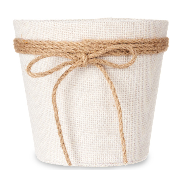 Husa pentru ghiveci impletit cu fundita de iuta, 16 x 15 cm