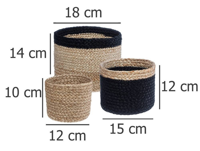 Set 3 coșuri pentru depozitare din iută, rotunde