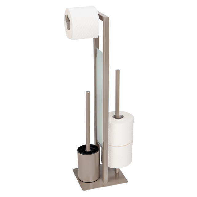 Suport pentru hârtie igienică și perie WC RIVALTA, 3 în 1, WENKO, taupe