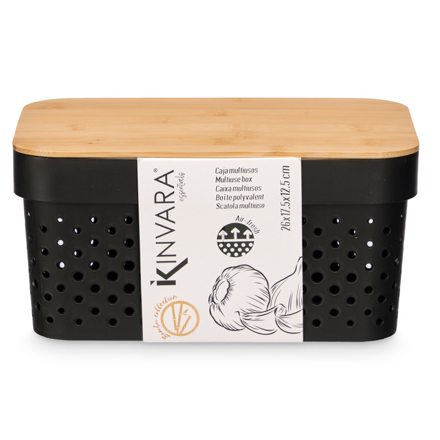 Recipient din plastic cu capac din bambus, 36 x 26 x 14 cm