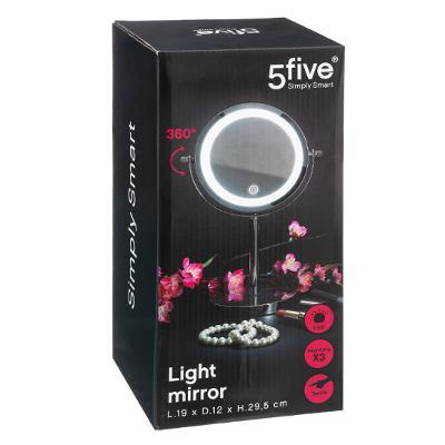 Oglinda cosmetica iluminata cu LED, rotunda, pe baza metalica