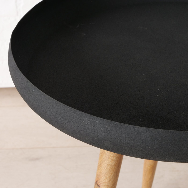 Set 3 masute de cafea loft cu blat negru si picioare din lemn de mango Masdour