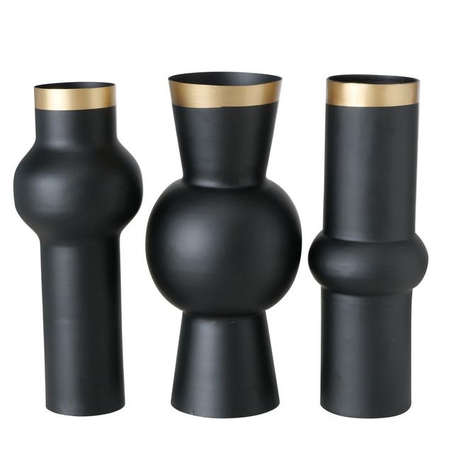 Vaza Varnjo, negru cu decor auriu, 30 cm