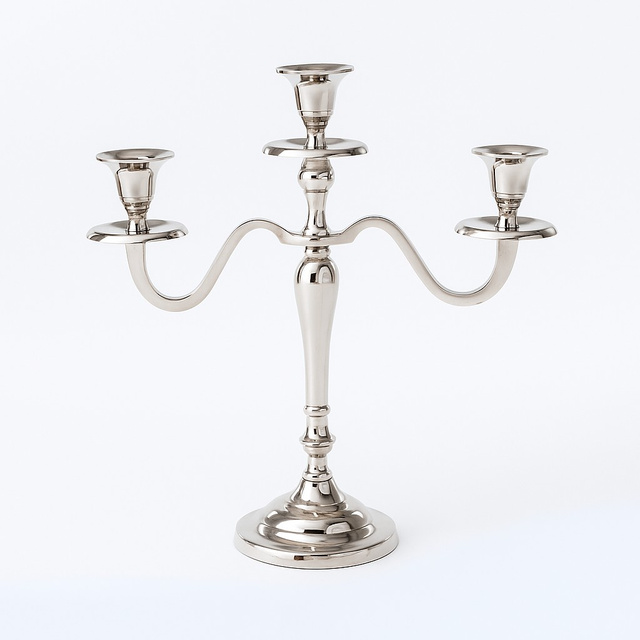 Candelabru cu trei brațe, argintiu, 30 cm, model 2