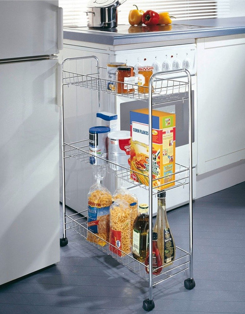 Raft de bucătărie pe roți - raft îngust pentru baie, 3 niveluri