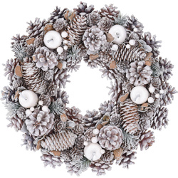 Coronita de Craciun, zapada artificiala si conuri de pin, Ø 34 cm