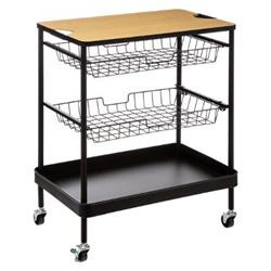 Cărucior de bucătărie cu tavă și coșuri, negru