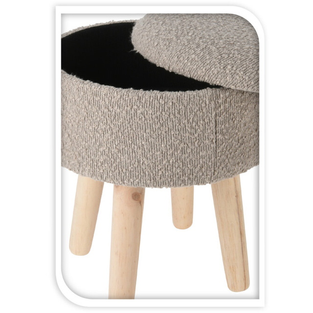 Taburet cu sezut din pluș, picioare de pin, Ø 34 cm