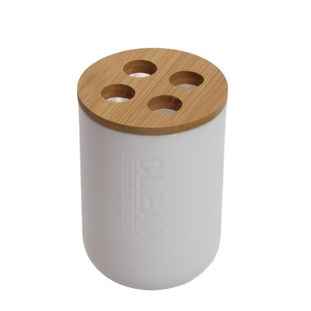 Pahar pentru periute de dinti cu capac din bambus