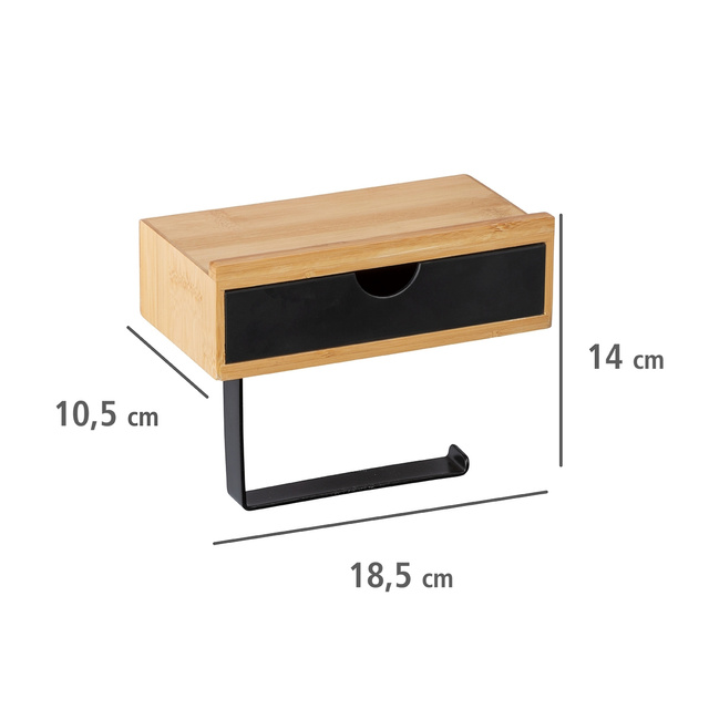 Suport role pentru toaleta BAMBOO cu sertar din bambus, negru, Wenko