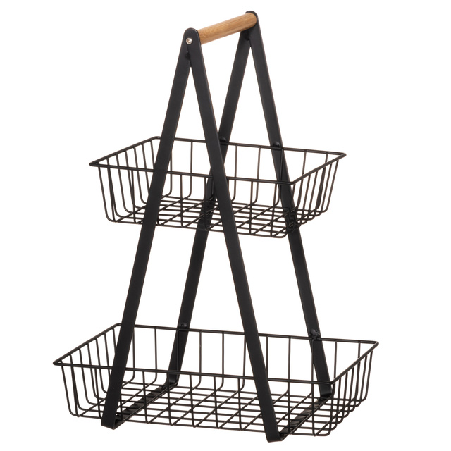 Etajeră dublă pentru depozitare cu mâner din bambus