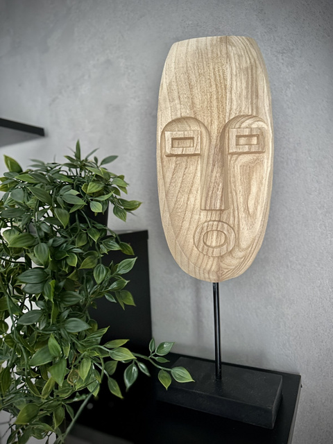 Mască din lemn SAFARI, motiv etnic, maro natural, înălțime 46,5 cm