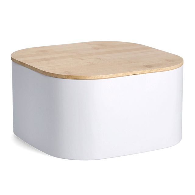 Cutie pentru paine, metalica cu capac din bambus, 26,5 cm