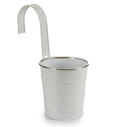 Ghiveci suspendat in forma de galeata, tabla, alb, Ø 13 cm