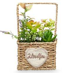 Suculente artificiale în coș împletit LOVE, 12 x 21 cm