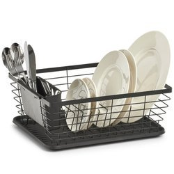 Scurgător de vase cu recipient pentru tacâmuri, negru, ZELLER