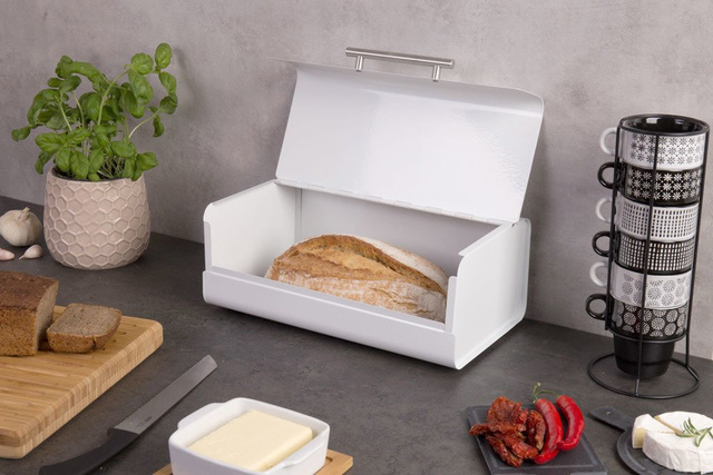 Cutie metalică pentru pâine, recipient pentru produse de panificație, ZELLER, albă