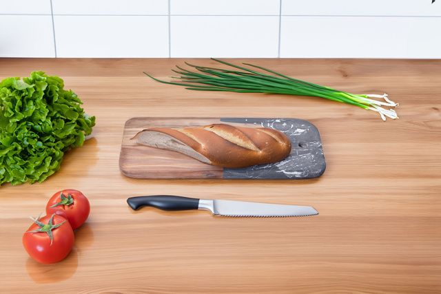 Tava de servire, marmura si lemn, 38 x 18 cm