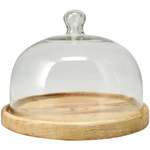 Platou din lemn pentru prăjituri cu capac din sticlă