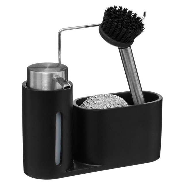 Set distribuitor lichid de spălat vase + perie + sârmă de oțel, negru