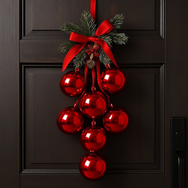 Decoratiune de Craciun pentru usa, globuri cu panglica