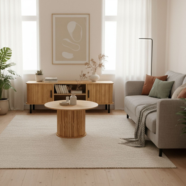 Măsuță de cafea riflată SCAVA, Ø 70 x 40 cm