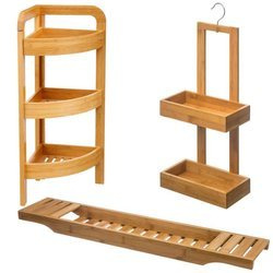 Set de baie din bambus, poliță suspendată + poliță, suprapunere pentru cadă + raft de colț cu 3 niveluri, set de baie din bambus, 5five Simply Smart