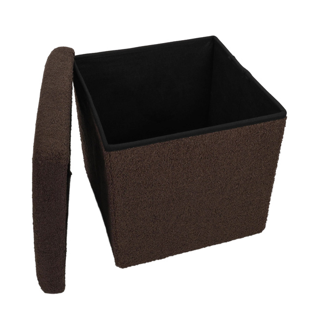 Taburet bouclé cu spațiu de depozitare BINI, 38 x 38 x 38 cm